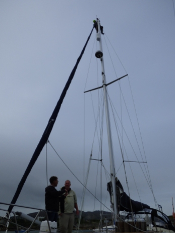 Steve & Dave doing our rigging check, Holyhead Marina